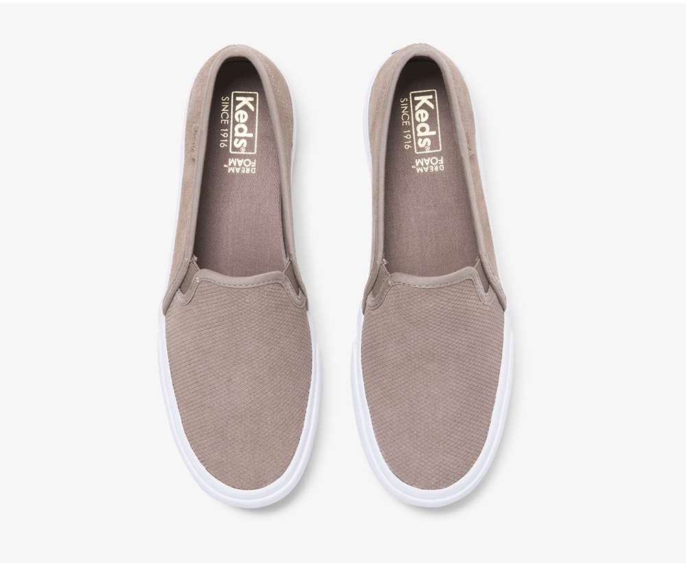 Slip On Γυναικεια - Keds Double Decker Suede - Γκρι - JZULM2834